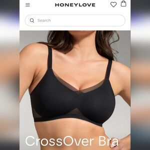 Honeylove Black Wireless Mesh-Trim CrossOver Bra